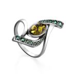 Sterling Silver Amber Ring With Green Crystals The Raphael, Ring Size: 7 / 17.5, image 