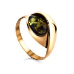 Gold-Plated Ring With Green Amber The Peony, Ring Size: 5.5 / 16, image 