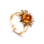 Gold-Plated Ring With Cognac Amber The Aster, Ring Size: 11.5 / 21, image 