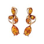Bright Gold-Plated Earrings With Cognac Amber The Symphony, image 