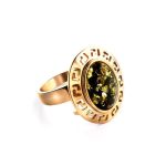 Adjustable Gold-Plated Ring With Green Amber The Ellas, Ring Size: Adjustable, image 