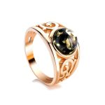 Refined Gold-Plated Ring With Green Amber The Scheherazade, Ring Size: 11 / 20.5, image 