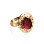 Adjustable Gold-Plated Ring With Cherry Amber The Ellas, Ring Size: Adjustable, image 