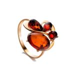Cognac Amber Ring In Gold Plated Silver The Symphony, Ring Size: 5 / 15.5, image 