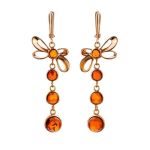 Gold-Plated Dangle Earrings With Cognac Amber The Caprice, image 