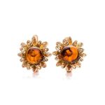 Cognac Amber Earrings In Gold-Plated Silver The Aster, image 