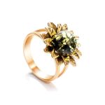 Green Amber Ring In Gold-Plated Silver The Aster, Ring Size: 12 / 21.5, image 