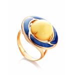 Amber and Blue Enamel Ring In Gold-Plated Silver The Empire, Ring Size: 9.5 / 19.5, image 