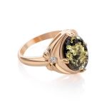 Green Amber Ring In Gold-Plated Silver With Crystals The Albertina, Ring Size: 9 / 19, image 