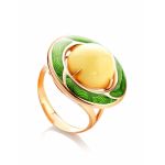 Amber and Green Enamel Ring In Gold-Plated Silver The Empire, Ring Size: 6.5 / 17, image 