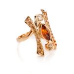 Amber Ring In Gold With Champagne Crystals The Raphael, Ring Size: 5.5 / 16, image 