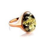 Green Amber Ring In Gold-Plated Silver The Goji, Ring Size: 13 / 22, image 
