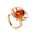 Adjustable Gold-Plated Ring With Cognac Amber The Daisy, Ring Size: Adjustable, image 