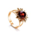 Gold-Plated Ring With Bright Cherry Amber The Aster, Ring Size: 8.5 / 18.5, image 