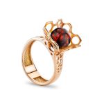 Gold-Plated Ring With Cherry Amber The Geneva, Ring Size: 11.5 / 21, image 