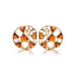 Round Gold-Plated Earrings With Cognac Amber The Domino, image 