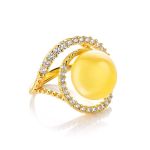 Bold Gold-Plated Cocktail Ring With Honey Amber And Crystals The Venus, Ring Size: 7 / 17.5, image 