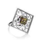 Cocktail Silver Ring With Green Amber The Arabesque, Ring Size: 9 / 19, image 