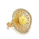 Round Amber Ring With Crystals In Gold The Venus, Ring Size: 8.5 / 18.5, image 