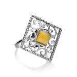 Cocktail Ring With Honey Amber In Sterling Silver The Arabesque, Ring Size: 12 / 21.5, image 