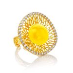 Fabulous Honey Amber Ring In Gold-Plated Silver With Crystals The Venus, Ring Size: Adjustable, image 