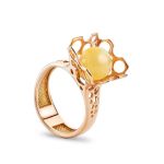 Gold-Plated Ring With Round Cut Honey Amber The Geneva, Ring Size: 5.5 / 16, image 