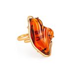 Gold-Plated Silver Ring With Cognac Amber The Lagoon, Ring Size: Adjustable, image 