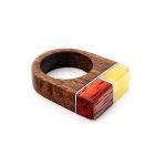 Handcrafted Amber Ring With Multicolor Wood The Indonesia, image 