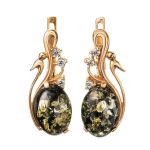 Gold-Plated Ring With Green Amber And Crystals The Swan, Ring Size: 12 / 21.5, image , picture 7