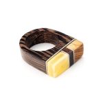Multicolor Handcrafted Wooden Ring With Bright Honey Amber The Indonesia, image 