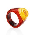 Handcrafted Padauk Wood Ring With Honey Amber The Indonesia, image 