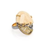 Exquisite Mammoth Tusk Ring In Gold-Plated Silver The Era, Ring Size: Adjustable, image 