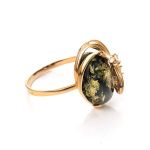 Gold-Plated Ring With Green Amber And Crystals The Swan, Ring Size: 5.5 / 16, image 