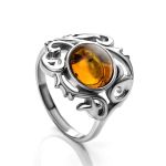 Filigree Silver Cocktail Ring With Cognac Amber The Tivoli, Ring Size: 5 / 15.5, image 