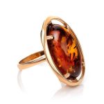 Bold Gold-Plated Cocktail Ring With Cognac Amber The Elegy, Ring Size: 9.5 / 19.5, image 