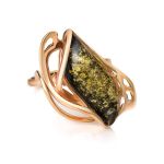 Gold-Plated Ring With Green Amber The Illusion, Ring Size: 9 / 19, image 