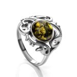 Refined Green Amber Ring In Sterling Silver The Tivoli, Ring Size: 5 / 15.5, image 