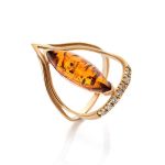 Gold-Plated Ring With Cognac Amber And Champagne Crystals The Raphael, Ring Size: 8 / 18, image 