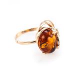 Bright Amber Ring In Gold With Crystals The Swan, Ring Size: 10 / 20, image 
