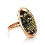 Green Amber Cocktail Ring In Gold-Plated Silver The Elegy, Ring Size: 6.5 / 17, image 