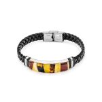 Braided Leather Wristband With Multicolor Amber The Grunge, image 