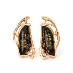 Green Amber Earrings In Gold-Plated Silver The Illusion, image 