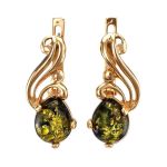Adorable Green Amber Earring In Gold The Swan, image 