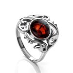 Bold Silver Cocktail Ring With Cherry Amber The Tivoli, Ring Size: 7 / 17.5, image 