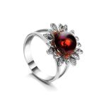 Sterling Silver Ring With Cherry Amber The Aster, Ring Size: 5.5 / 16, image 