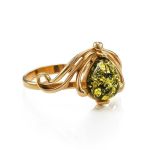 Golden Ring With Green Amber The Swan, Ring Size: 9.5 / 19.5, image 