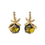 Beautiful Amber Earrings In Gold-Plated Silver The Paradise, image 