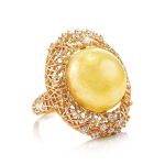 Bold Honey Amber Ring In Gold-Plated Silver With Crystals The Venus, Ring Size: 6.5 / 17, image 