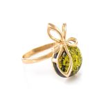 Green Amber Ring In Gold-Plated Silver The Paradise, Ring Size: 12 / 21.5, image 
