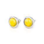 Cute Silver Stud Earrings With Honey Amber The Berry, image 